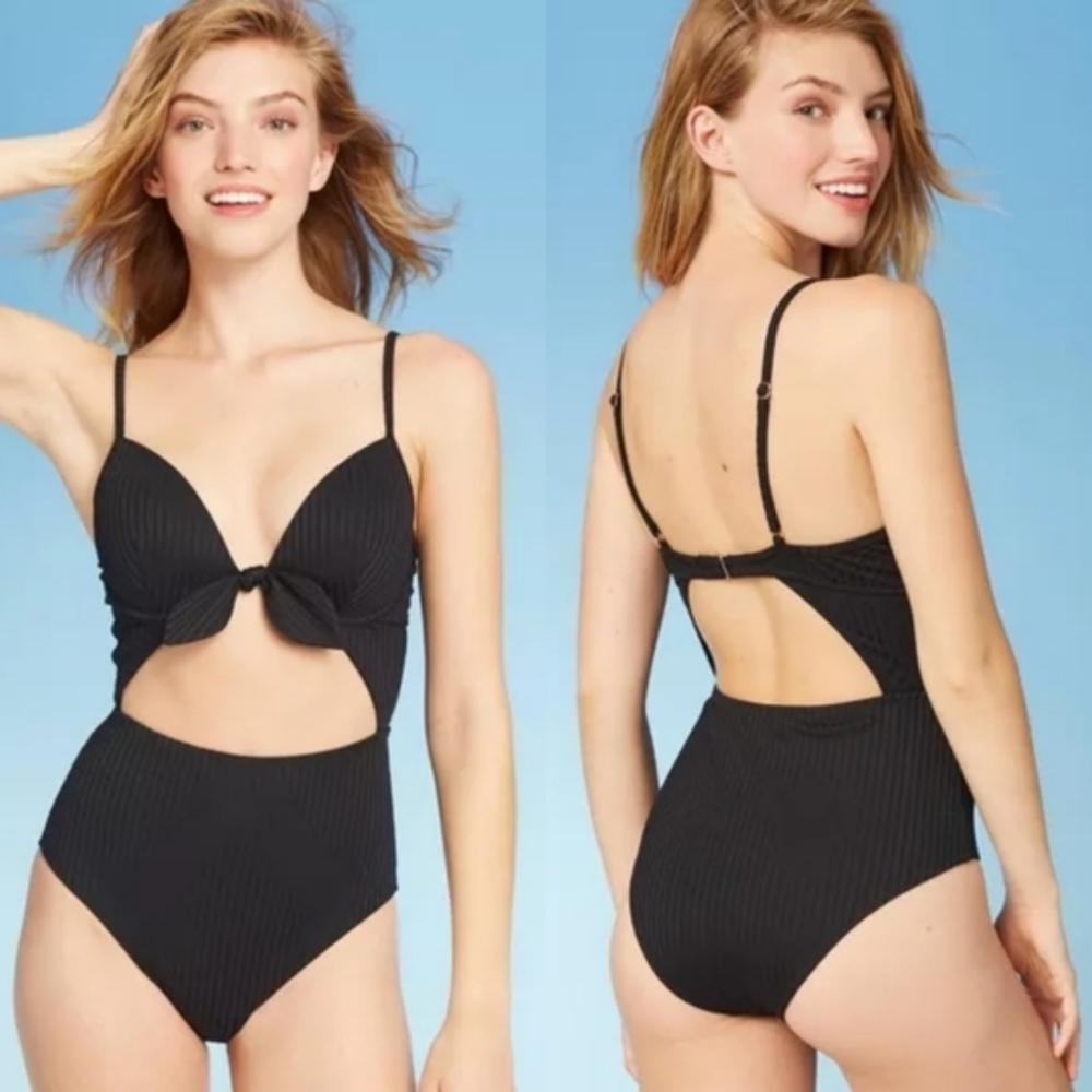 SHADE & SHORE | ribbed tie front cut out one piece
